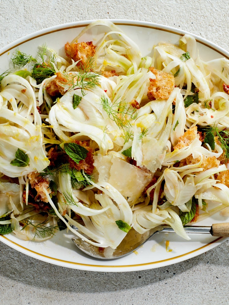 Shaved Fennel Salad With Croutons and Walnuts